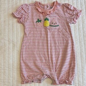 Charming Pink Striped Kids Bodysuit with Fruit Embroidery